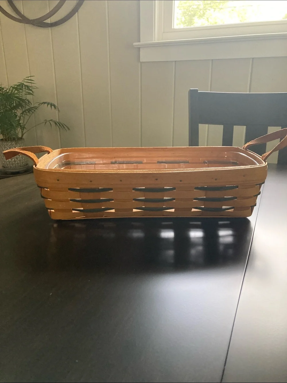 Longaberger Rectangular Slatted Handled Basket in Light Brown